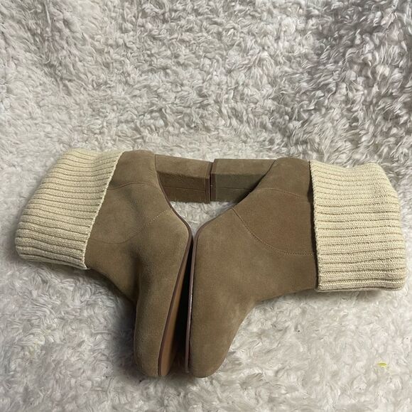 TORRID  leather Khaki Suede Cable Knit Top  ankle boots Block Heels SZ 12.5W - Picture 7 of 12